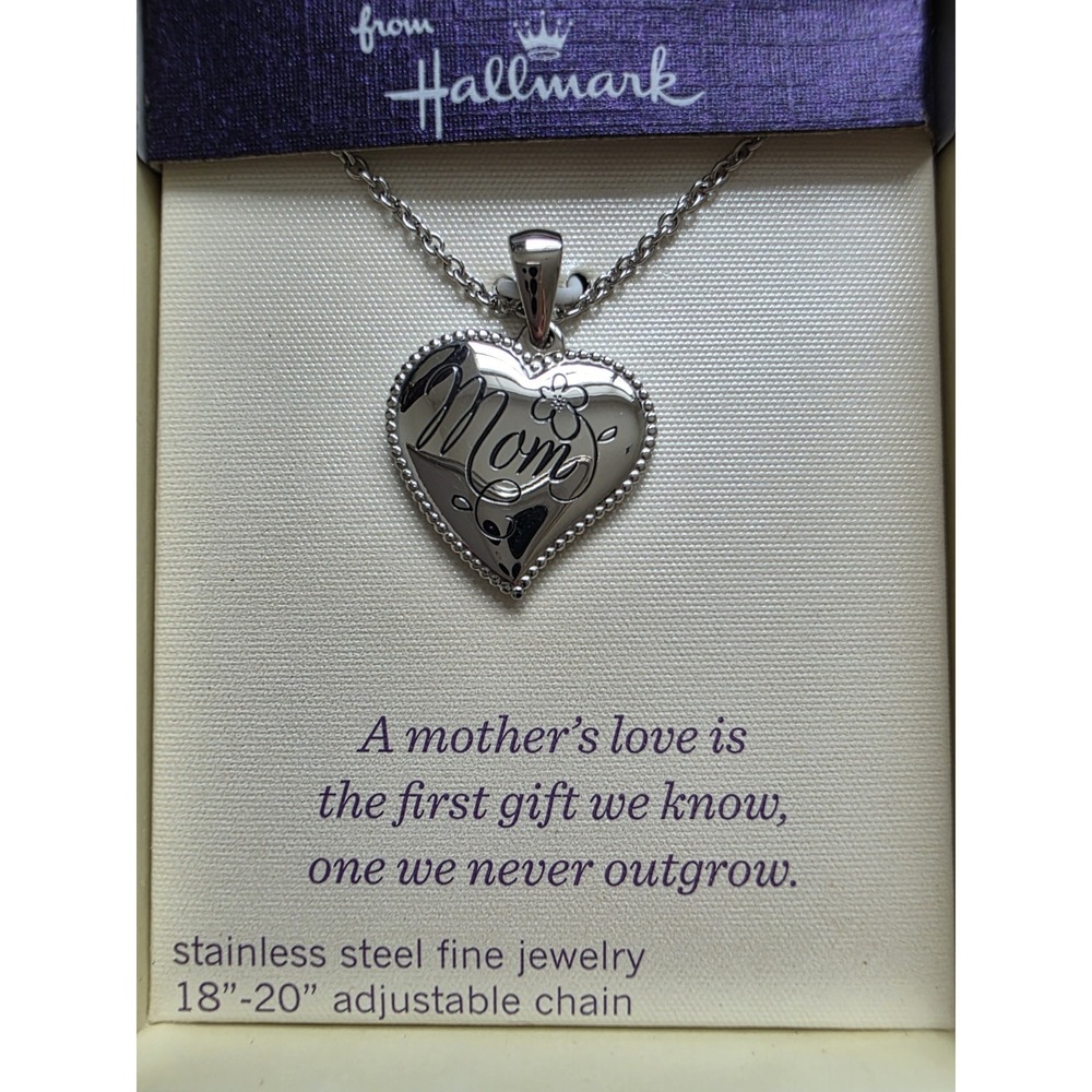 Connections from Hallmark Mom Heart Pendant Necklace Stainless Steel New in Box